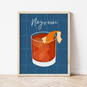 Negroni Cocktail Print, Negroni Illustration, Alcohol Art Print, Bar Wall Art, Navy Orange Wall Print, Kitchen Wall Decor, Home Bar Wall Art