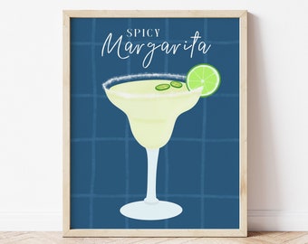 Spicy Margarita Cocktail Print, Margarita Drink Illustration, Cocktail Art, Alcohol Print, Kitchen Wall Decor, Bar Artwork, Margarita Lover