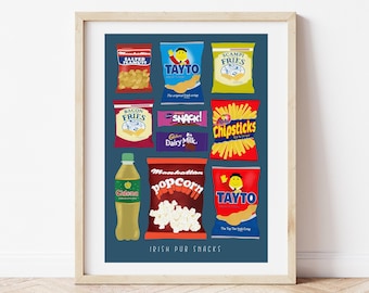Irish Pub Snacks Illustration Print, Irish Snack Print, Ireland Pub Art, Tayto Illustration, Irish Essentials, Kitchen Print, Irish Poster