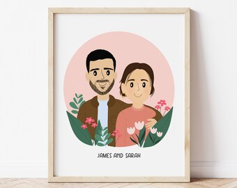 Custom Couple Illustration Portrait, Cute People Portrait, Personalised Illustration, Best Friend Portrait, Custom Art Print, Family Drawing