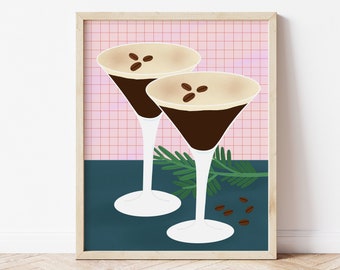 Espresso Martini Illustration Print, Espresso Martini Cocktail, Alcohol Art Print, Cocktail Art Print, Home Bar Art Print, Kitchen Drinks