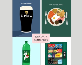 Irish Mini Prints, Postcard Size Print, A6 Art, Irish Humour, Guinness Illustration, Irish Fry Drawing, Bundle Artwork, Funny Ireland Saying