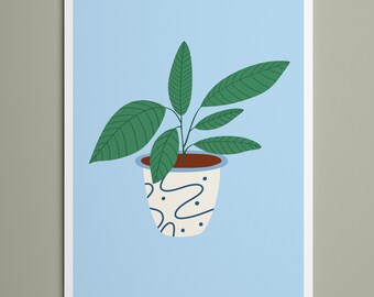 Impresión de ilustración de planta en maceta, impresión de planta de interior, arte de pared de maceta, impresión de pared botánica, arte de maceta, impresión de arte de hojas, arte simple