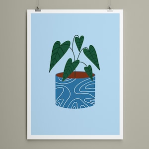 Stampa di piante in vaso, stampa di illustrazioni di piante, arte murale con piante, amante delle piante, stampa di piante in vaso, arte murale blu, decorazione murale botanica