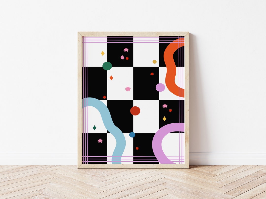 Retro Check Pattern Printable, Black White Check Pattern Printable ...