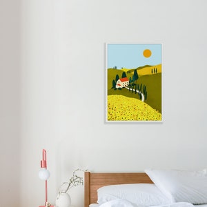 Tuscany Countryside Illustration Print, Italy Travel Print, Sunflower Art Print, Yellow Sunflowers, Italian Illustration, Tuscan Hills Art image 5