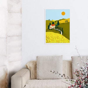 Tuscany Countryside Illustration Print, Italy Travel Print, Sunflower Art Print, Yellow Sunflowers, Italian Illustration, Tuscan Hills Art image 8