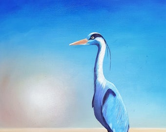 Original Oil Painting Heron Bird Painting Art