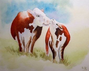 Art print "happy cows" watercolor ~ fine art print