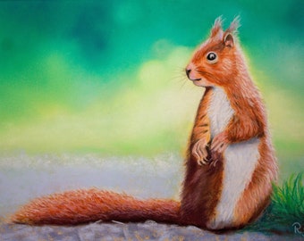 Art Print ~~ Squirrel ~~ Print of drawn pastel image