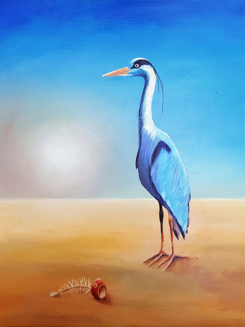 Art Print Heron Bird Bird Painting Fine Art Print Print van olieverfschilderij afbeelding 1