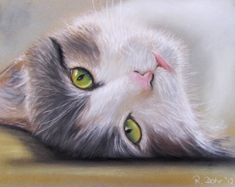 Original Pastellbild Zeichnung Katze