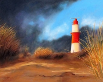 Art Print Lighthouse in the Dunes ~ Beach Painting ~ Fine Art Print