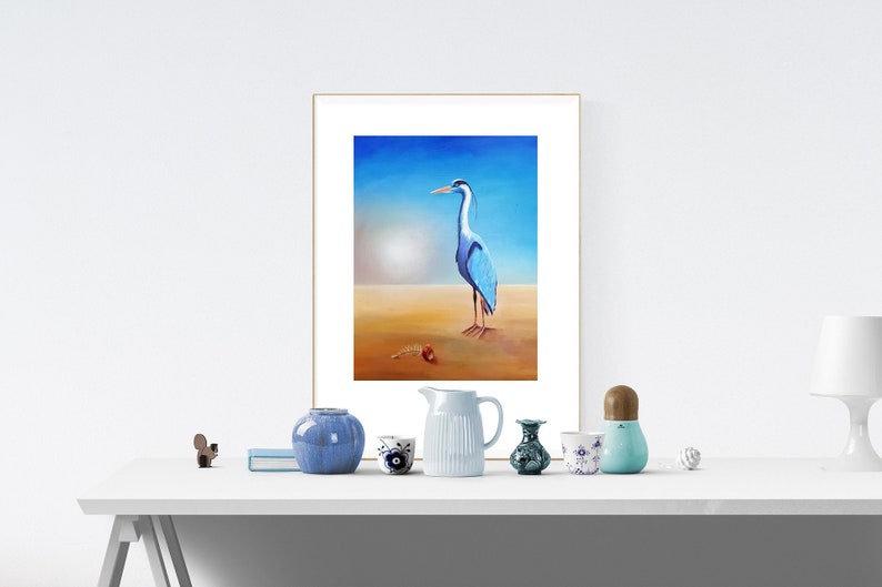 Art Print Heron Bird Bird Painting Fine Art Print Print van olieverfschilderij afbeelding 5