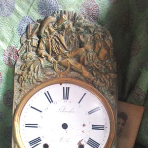 Incredible Antique Clock Face, Stamped Brass Trim, Harvesting Wheat ...