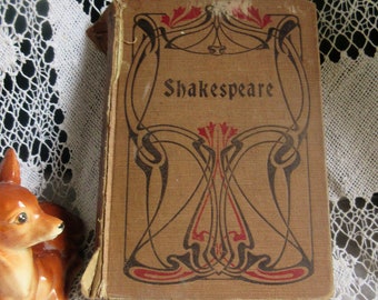 Edwardian book of Shakespeare in German, circa 1900, art nouveau design, old English typeset, well worn, well loved, great find