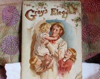 Gray's Elegy, 1908, Elegy in a Country Churchyard, famous Victorian poem, illustrated, large print, inscribed, beautiful condition