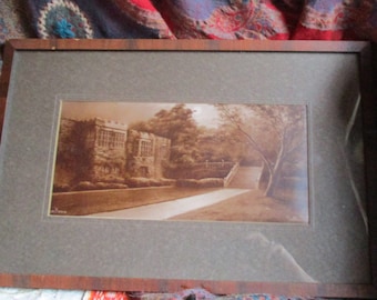sepia toned photograph, Hadden Hall, England, famous landmark, great details, night photo, matted, framed, glassed,  excellent condition