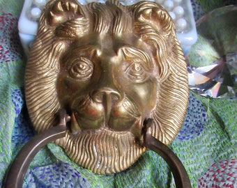 Solid Cast Brass Lion Front Door Knocker 6.25 Tall Lacquered Bra