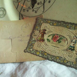 fancy Victorian friendship/love card, embossed greeting card with original envelope, display ephemera, shabby chic, collectible