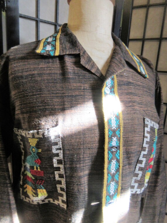 60s handwoven, hand embroidered shirt, Guatemalan,