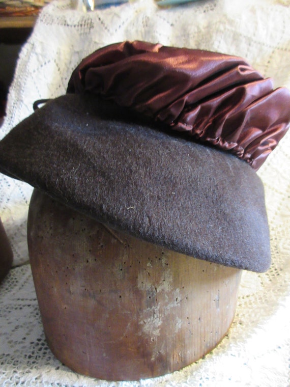 funky 1940's vintage hat, brown felt and sateen, … - image 3