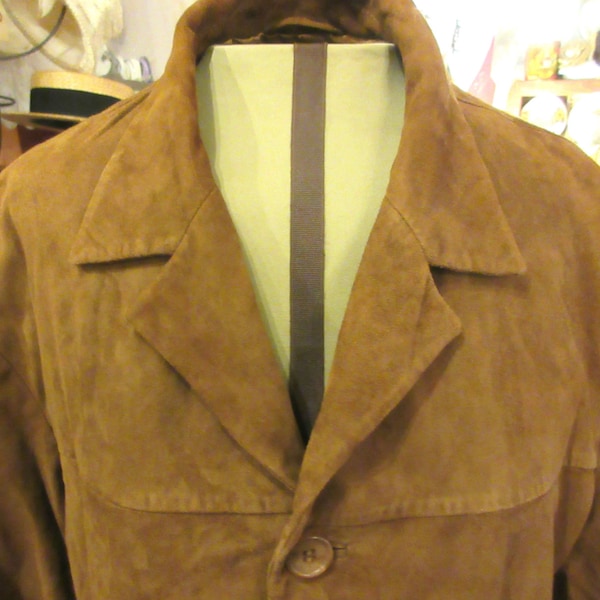 super soft suede mens jacket, long, classic style, 60s style, 90s jacket, Macy's, chocolate brown,size L, excellent condition, made in Italy