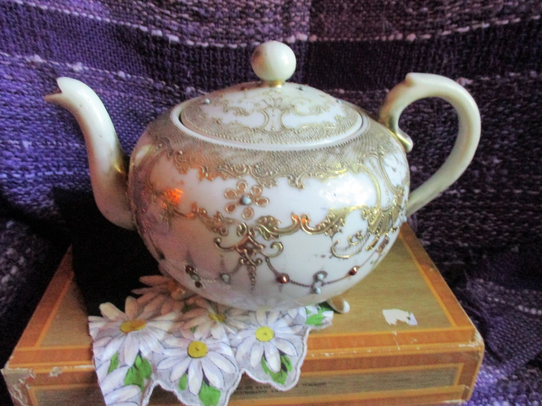 Antique Hand Painted Porcelain Tea Pot Victorian Rococo Etsy