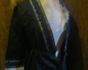 1800's black silk dress, crepe silk, lace trim, afternoon dress, beautifully made, small ,wearable, simple elegance, display, costume, study