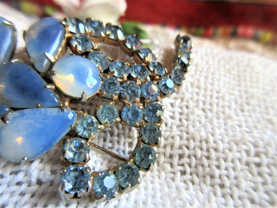 elegant pale blue opal glass and rhinestone brooc… - image 5