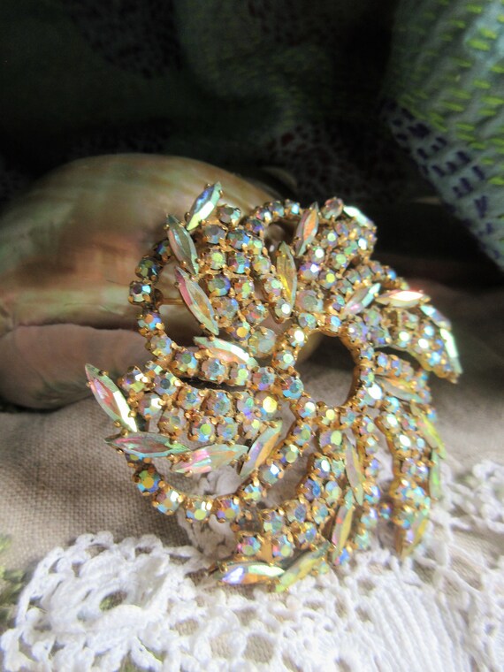 amazing aurora borealis rhinestone brooch, 50s vi… - image 2