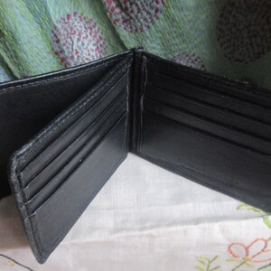 basic black leather wallet, flip open style, lots of card pockets, beautiful soft leather, minimalist wallet