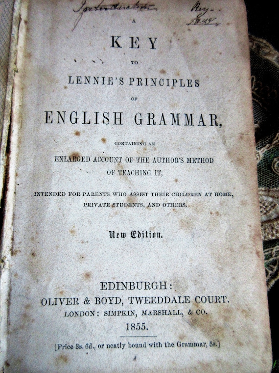 Well Worn 1855 Edition of English Grammar, Key to Lennie's