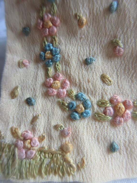 hand embroidered silk pouch, Victorian antique, fl