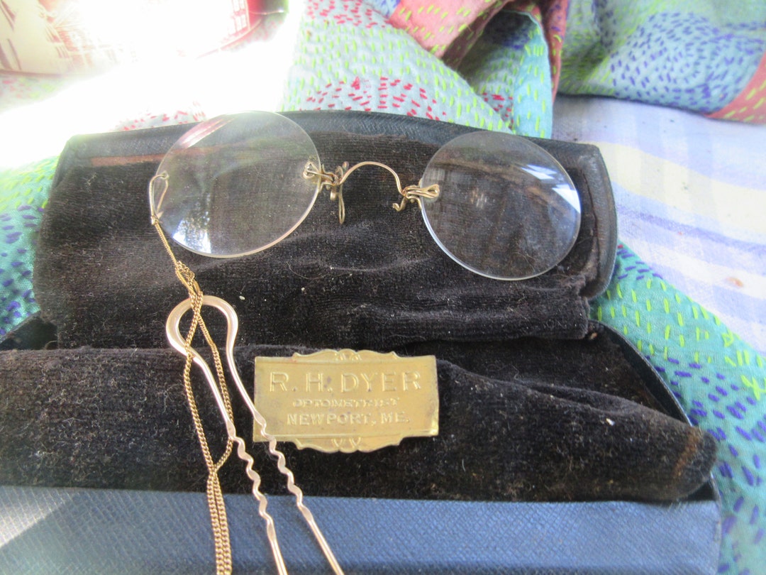 Antique Ladies Pince Nez Eyeglasses with Hairpin, Hair Accessory