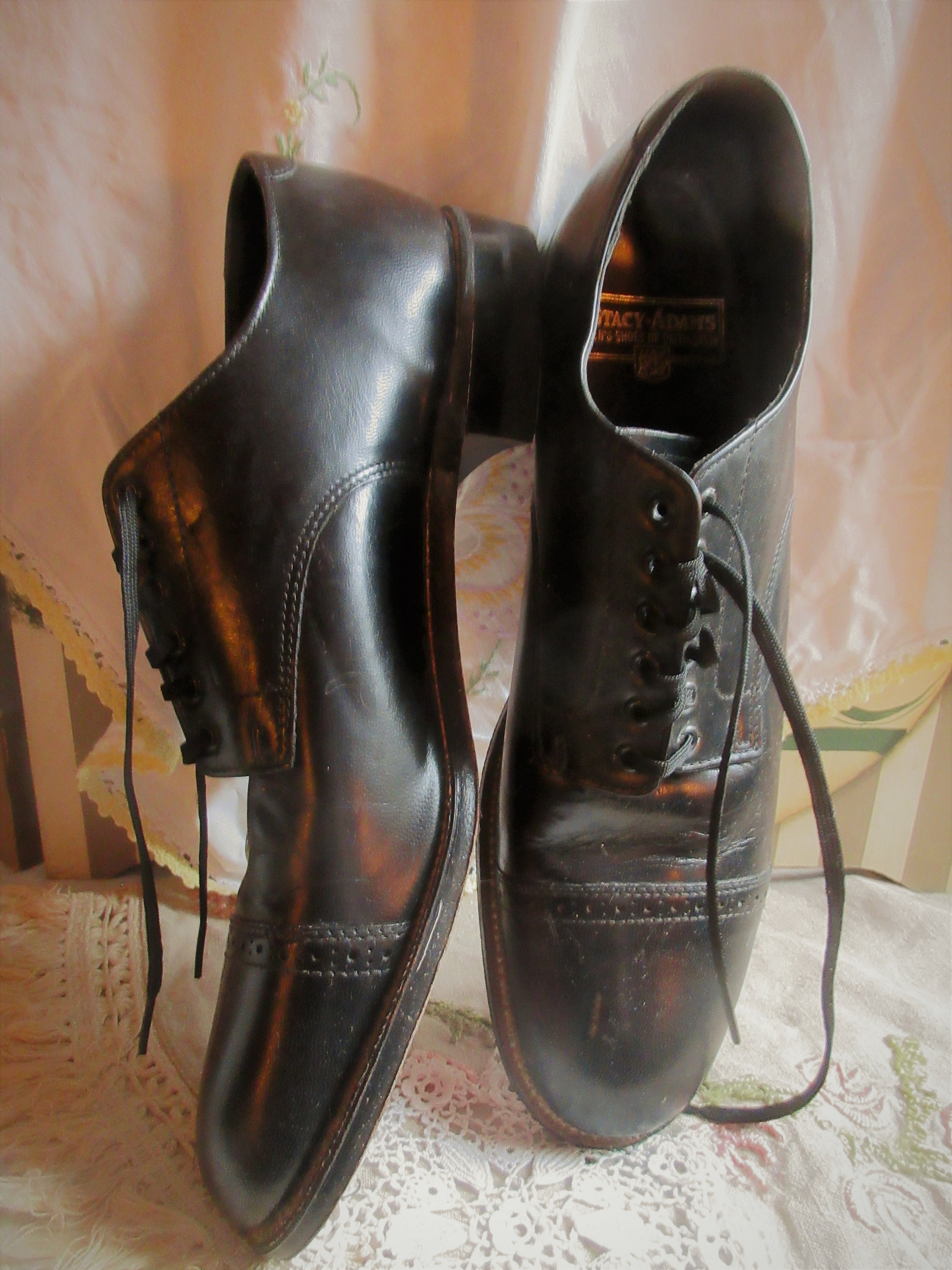 Schoenen Herenschoenen Laarzen Nette laarzen Heren 1970's 1980s Stacy Adams Zwart Leer en Snakeskin Heeled Shoe Boots maat 10.5 