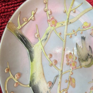 handpainted plate with bird on tree, moriage details, Asian styling, 50's vintage, Shaffordware, Japan, hangable, excellent condition image 4