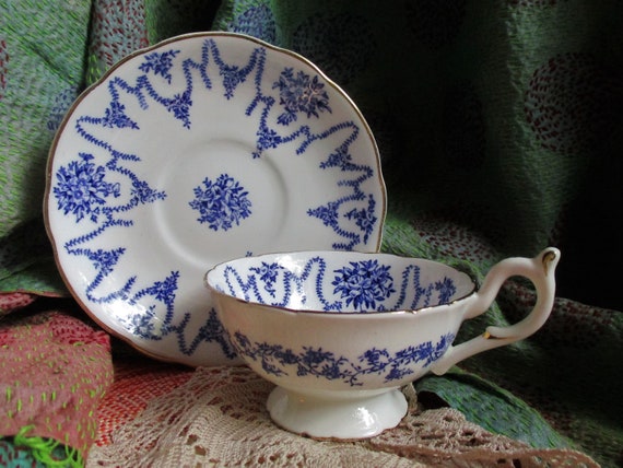 Lovely Blue/white China Cup/saucer, Coalport China, Wide Mouth