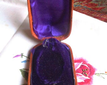 Edwardian jewelry presentation box, brown leather covered box, deep blue velvet inside, latched, rhombus shape, antique gift box, unusual