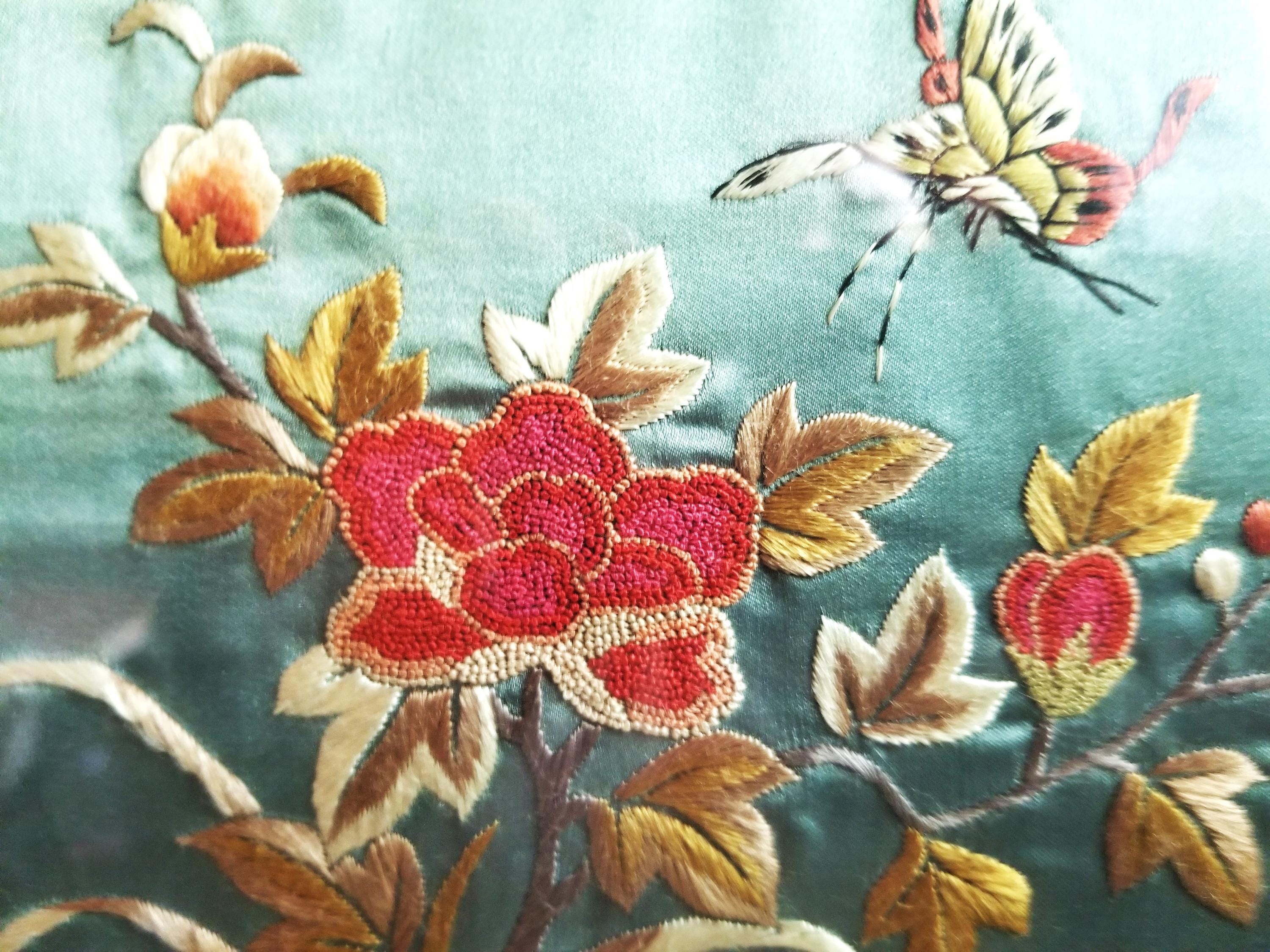 アンティークの手刺繍シルク刺繍、額入り、清朝時代、禁断の縫い目