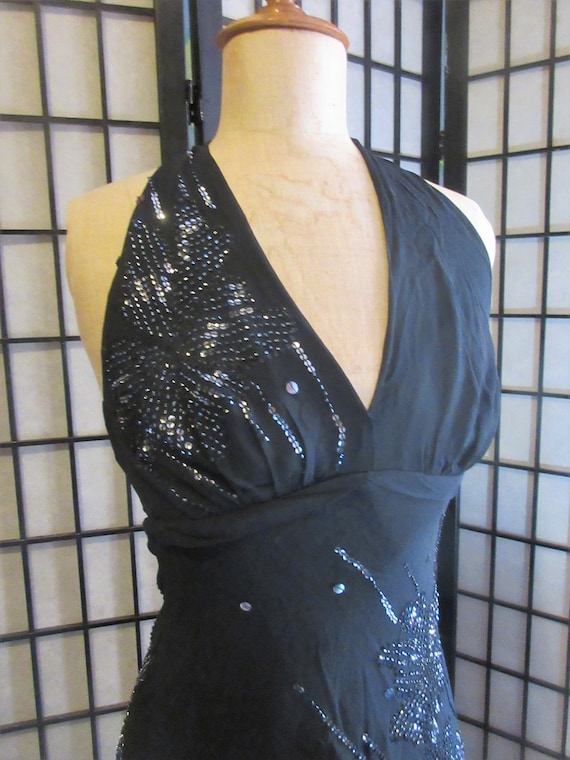 fantastic black silk beaded chiffon dance dress, … - image 1