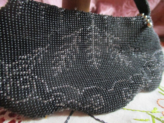 40's black beaded evening bag, silver beaded desi… - image 4
