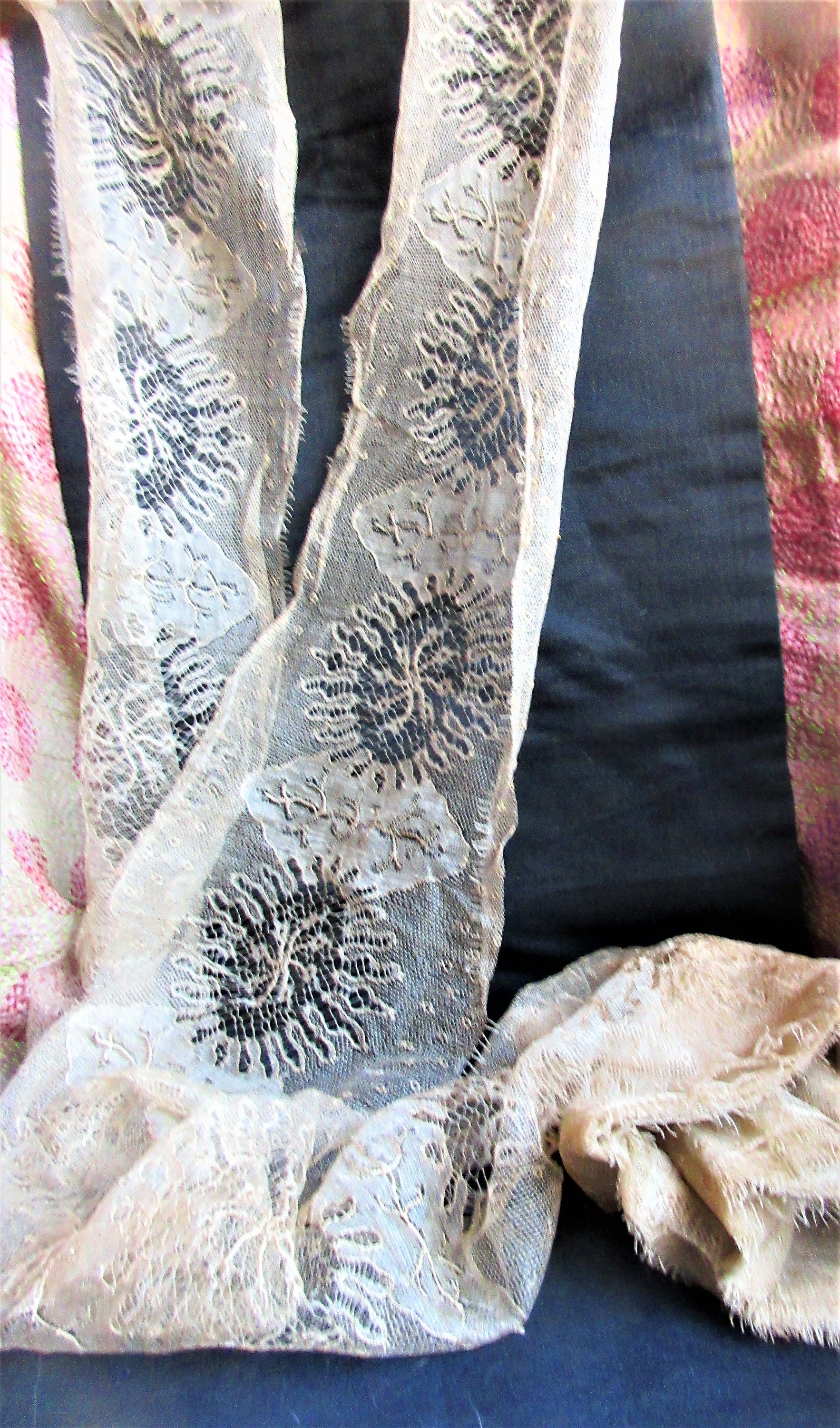 Antique Silk Bobbin Lace, 4 Yards, 1800's Victorian Lace, Fine