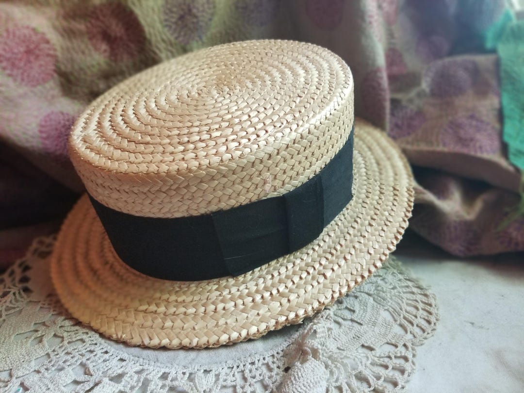 Sturdy Antique Straw Boater Hat, Very High Quality, Size 22  display picture 1