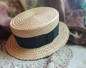Sturdy Antique Straw Boater Hat, Very High Quality, Size 22