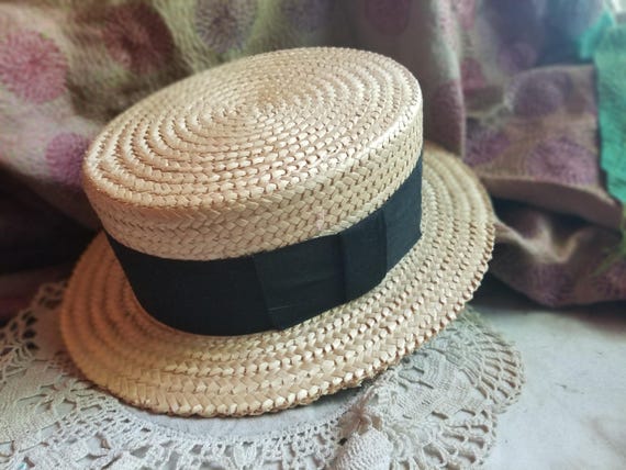 Sturdy Antique Straw Boater Hat, Very High Quality, Size 22  display picture 1