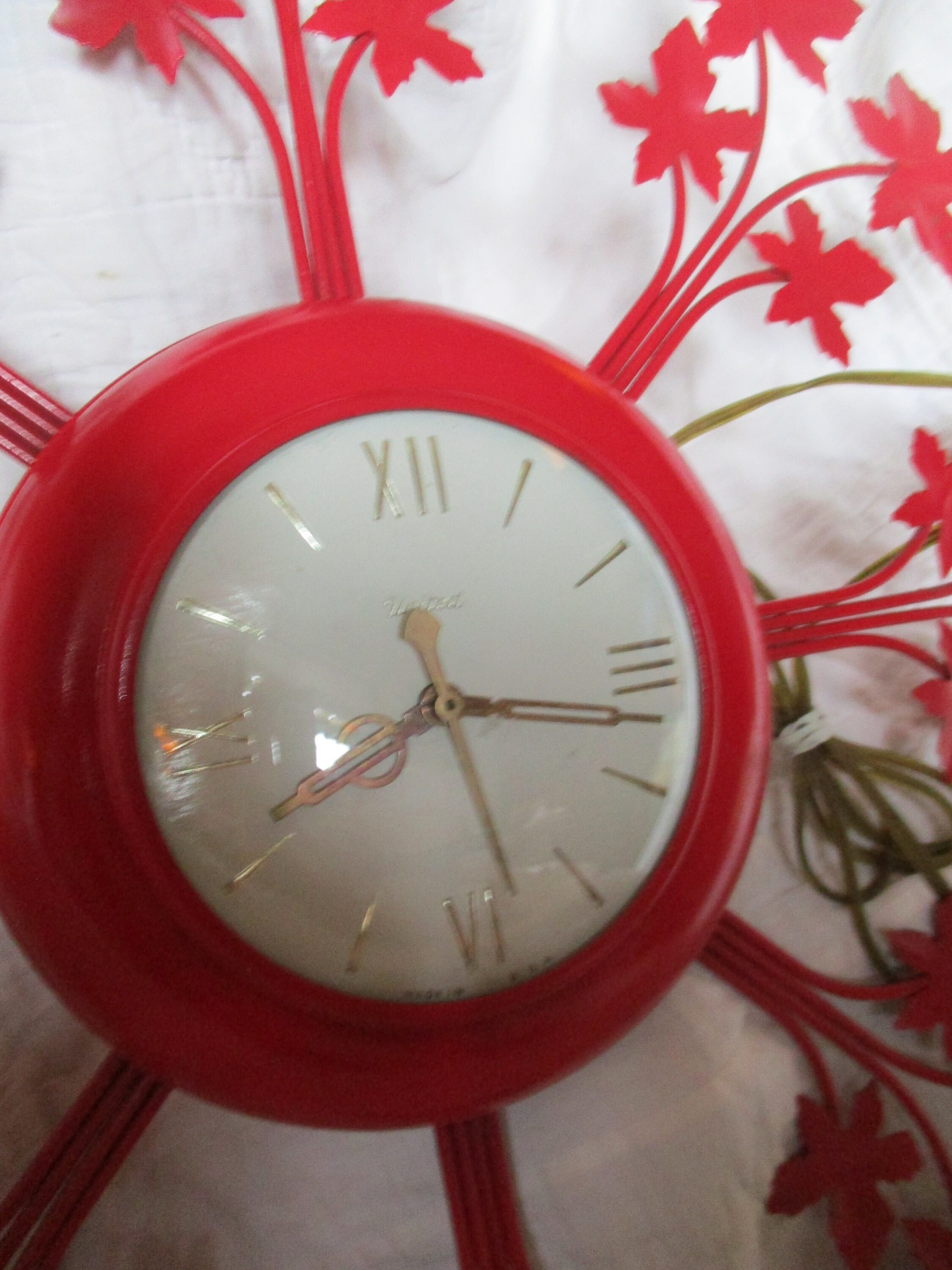 Authentic 1950's Vintage Red Starburst Wall Clock, Working, United