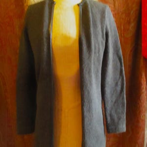 cashmere Ralph Lauren long sweater, open cardigan, charcoal grey, fine leather trim, size S, designer quality, rare find, super condition