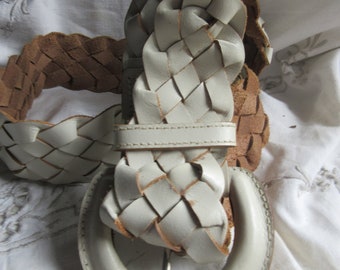 fabulous white leather belt, braided, wide, Banana Republic, 80's vintage made in India, super condition