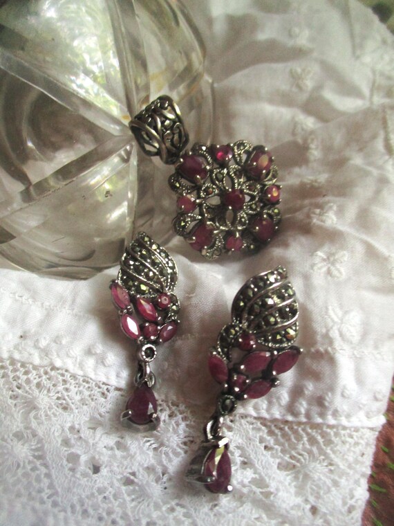 sterling silver/ruby pendant, matching earrings, … - image 3